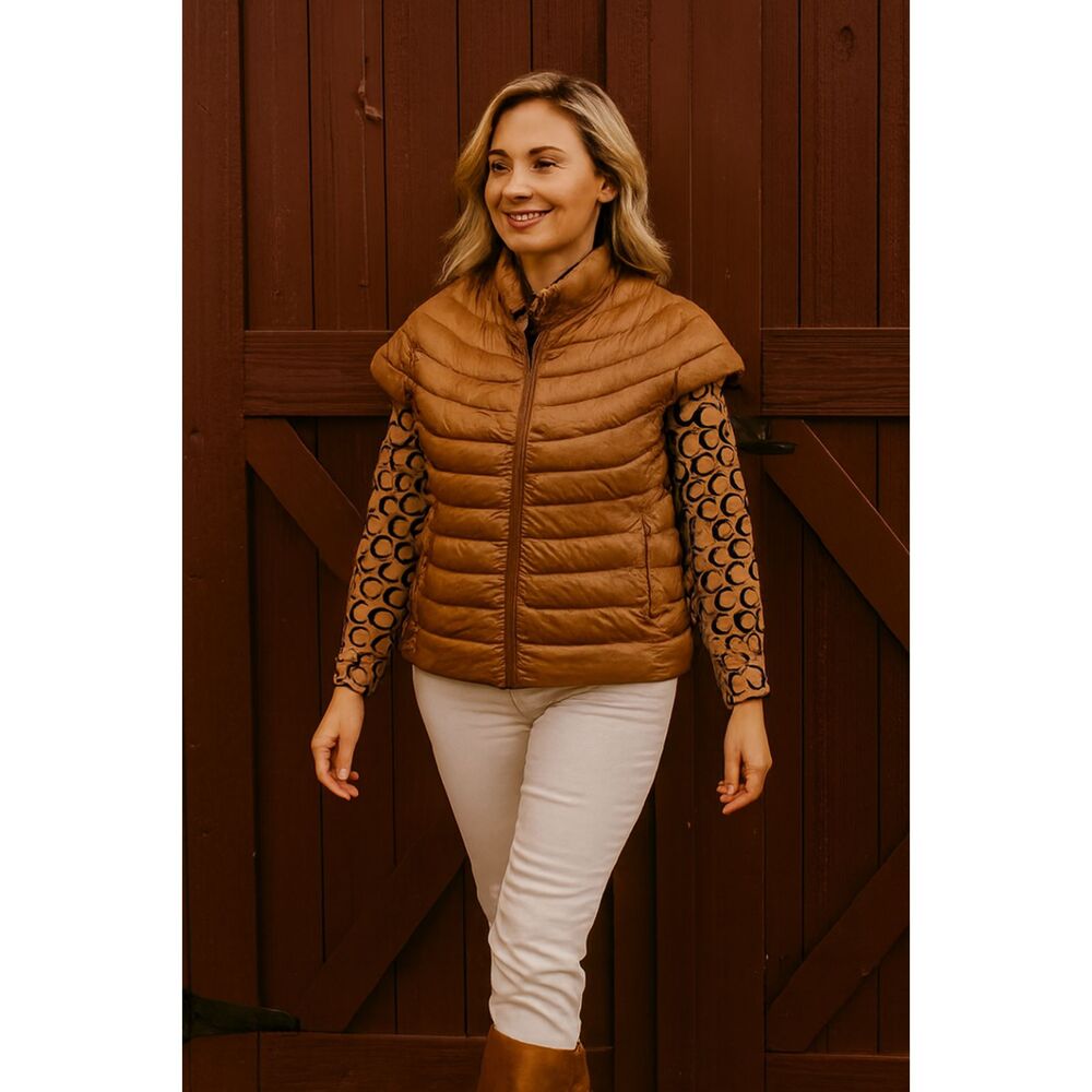 Martha Stewart Cap Sleeve Raw Umber Down Puffer Vest SZ 1X NEW